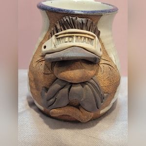 Vintage Pottery 3D Face Mug Cup WILD MAN Handmade Art Clay Stoneware Fun…